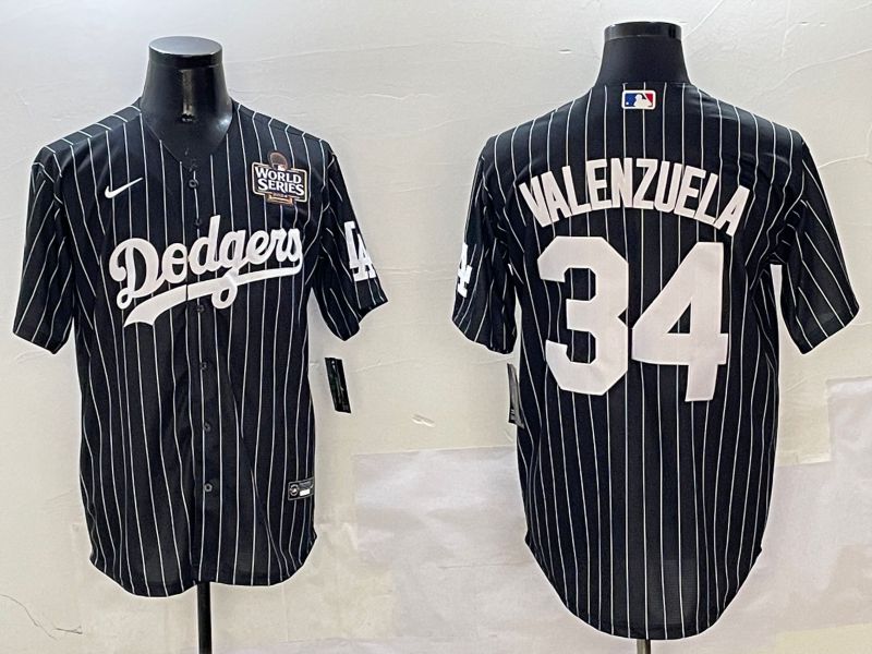 Men Los Angeles Dodgers #34 Valenzuela Black Stripe Jointly Name 2025 Nike MLB Jersey style 4